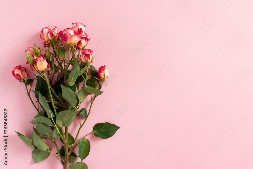 Top view of bouquet of pink roses