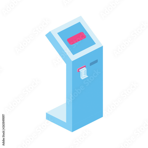 Payment terminal 3d vector icon isometric pink and blue color minimalism illustrate