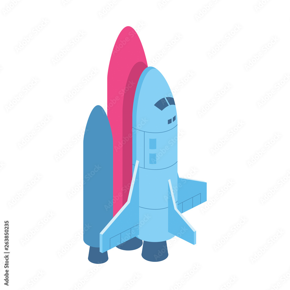 Space Shuttle Rocket 3d vector icon isometric pink and blue color minimalism illustrate
