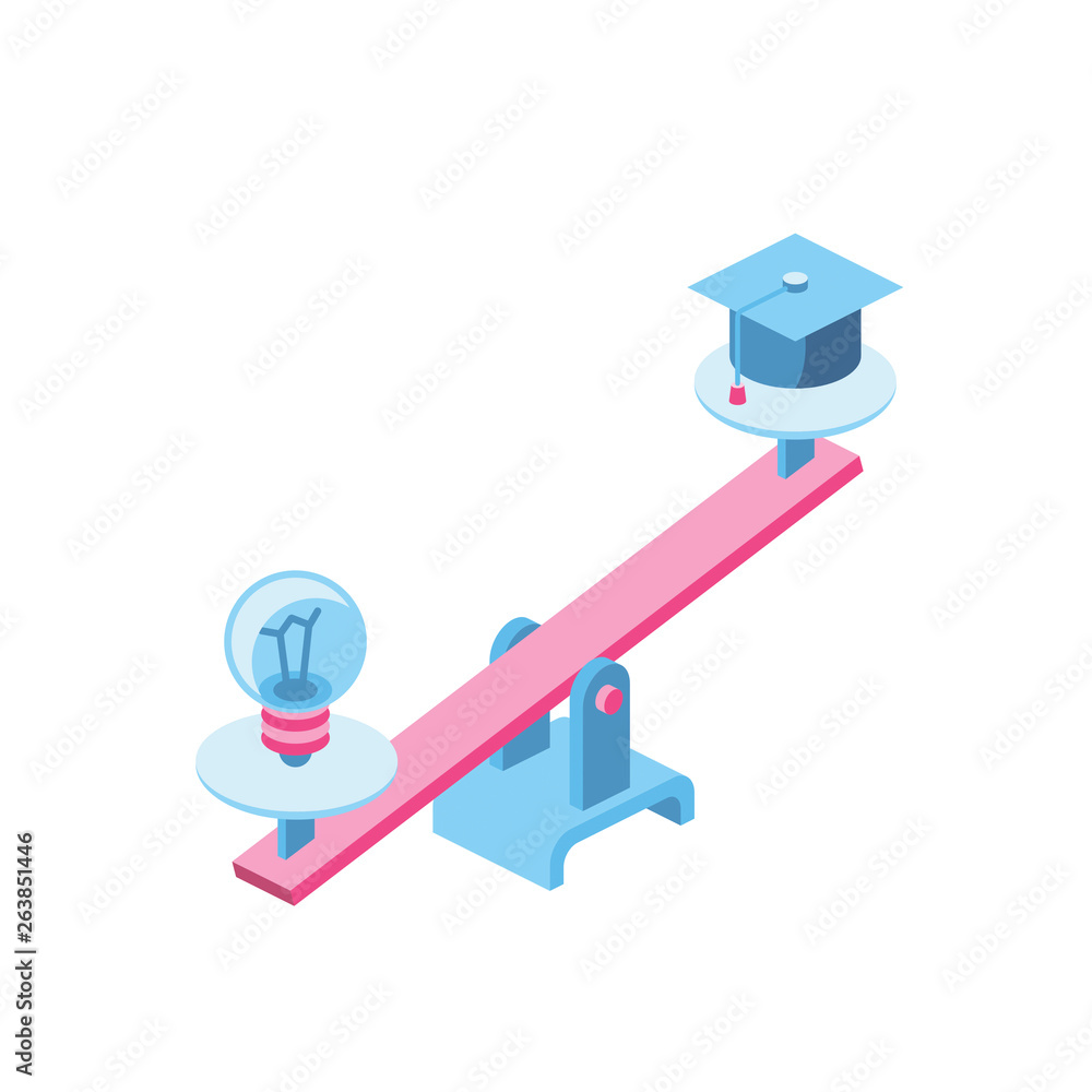 Skills and idea on libra 3d vector icon isometric pink and blue color minimalism illustrate Skills and idea on libra 3d vector icon isometric pink and blue color minimalism illustrate