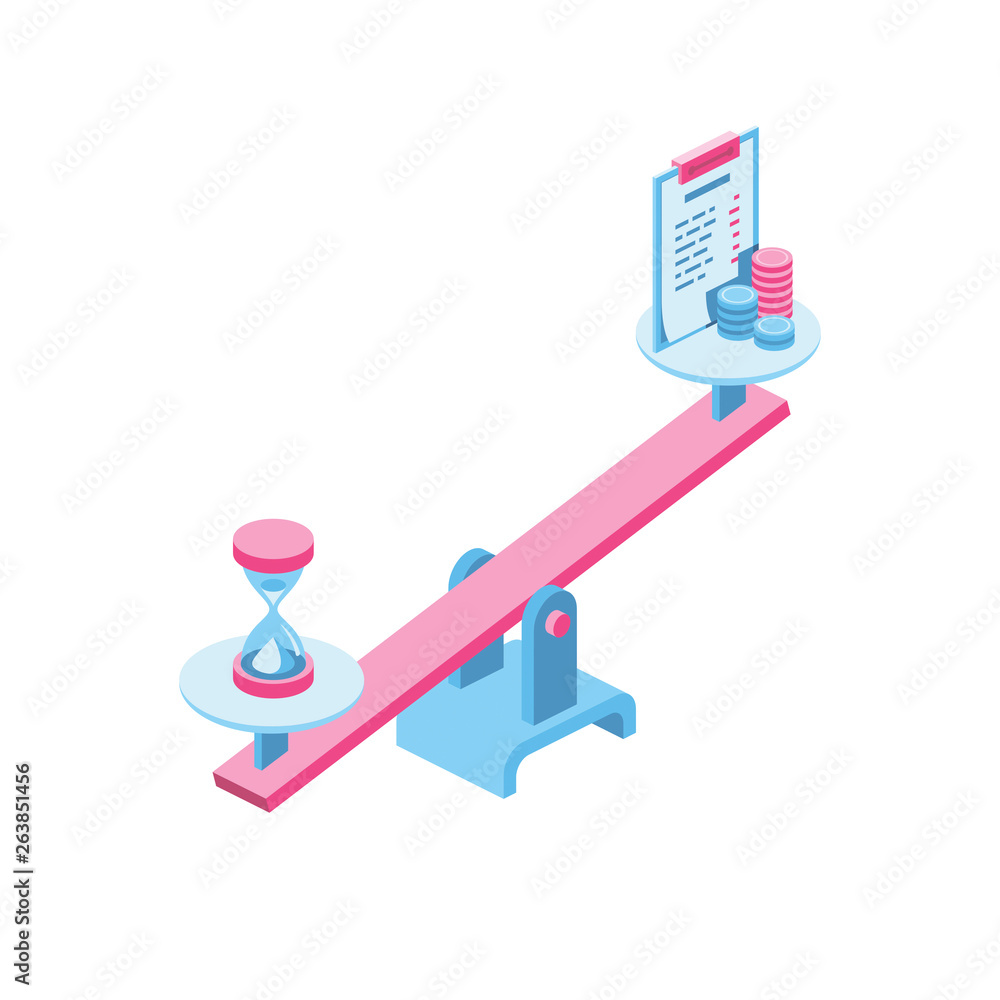 Libra, watch the document and money on scales 3d vector icon isometric pink and blue color minimalism illustrate Libra, watch the document and money on scales 3d vector icon isometric pink and blue color minimalism illustrate