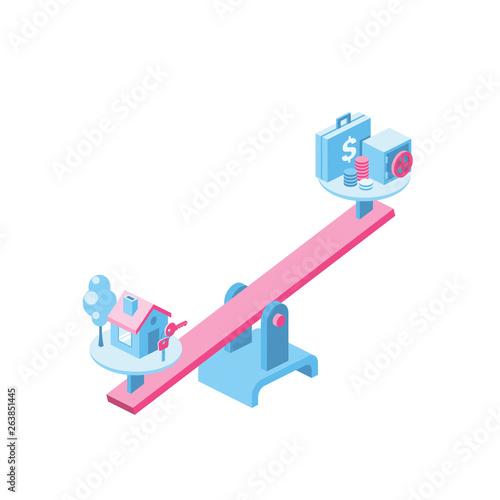 Libra Money box, mortgage, loan 3d vector icon isometric pink and blue color minimalism illustrate