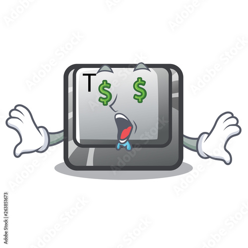 Money eye button T in the mascot shape