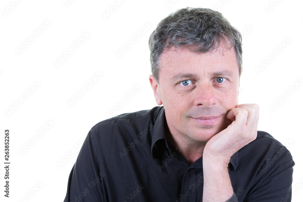 Handsome man on white background looking face Handsome man on white background looking face