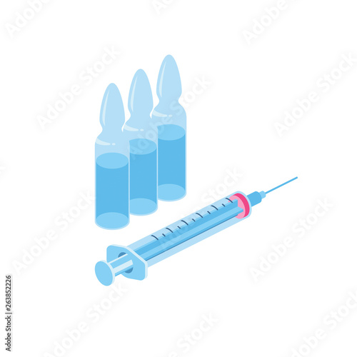 Syringe vaccine Syringe Medicine 3d vector icon isometric pink and blue color minimalism illustrate