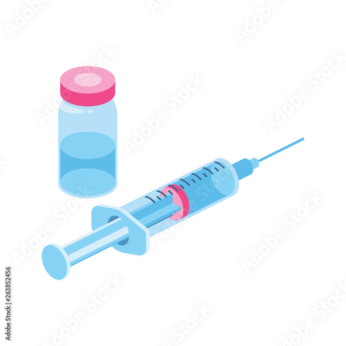 Syringe vaccine Syringe Medicine 3d vector icon isometric pink and blue color minimalism illustrate