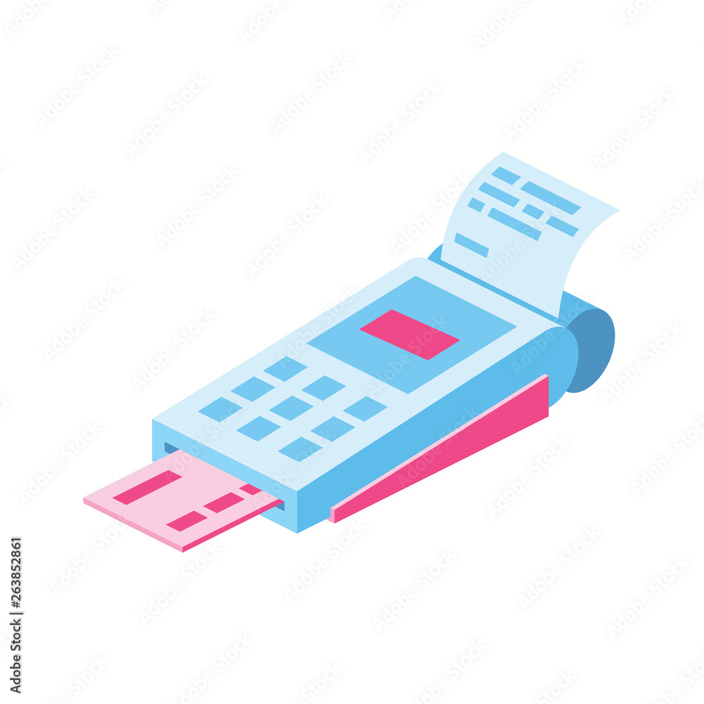 Cash machine 3d vector icon isometric pink and blue colors minimalism illustrate