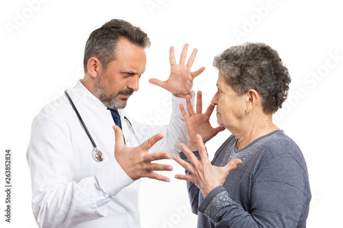 Medic and woman arguing