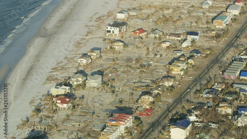 Aerial view Waterfront homes destroyed by Hurricane Michael  photo