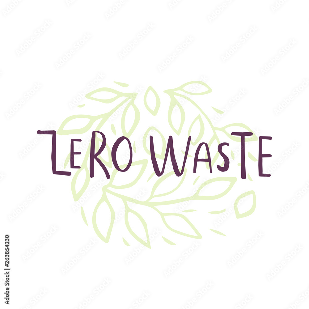 Hand drawn Zero waste logo or sign. Eco badge, tag for shopping, no plastic market, products packaging Hand drawn Zero waste logo or sign. Eco badge, tag for shopping, no plastic market, products packaging