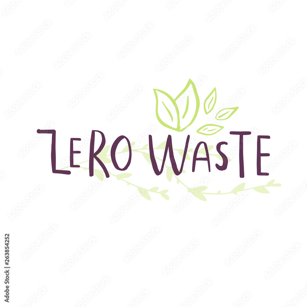 Hand drawn Zero waste logo or sign. Eco badge, tag for shopping, no plastic market, products packaging Hand drawn Zero waste logo or sign. Eco badge, tag for shopping, no plastic market, products packaging