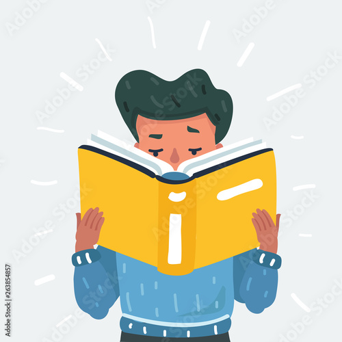 Small kids holding open books and reading