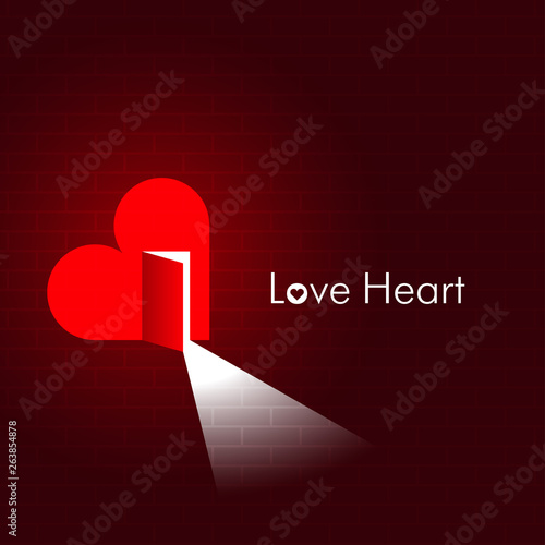 Heart with an open door in it. Creative illustration