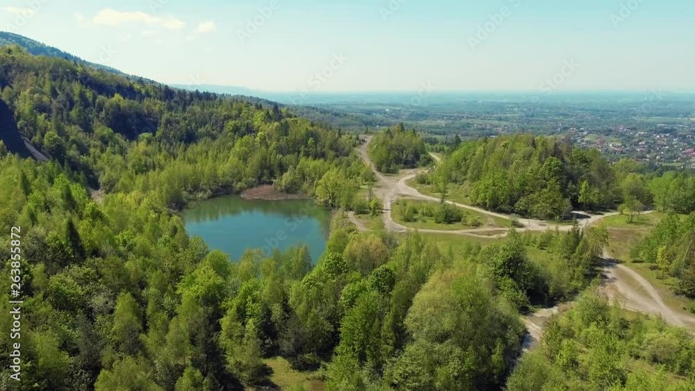 Aerial shot of an abandoned quarry in Poland. Aerial shot of an abandoned quarry in Poland.