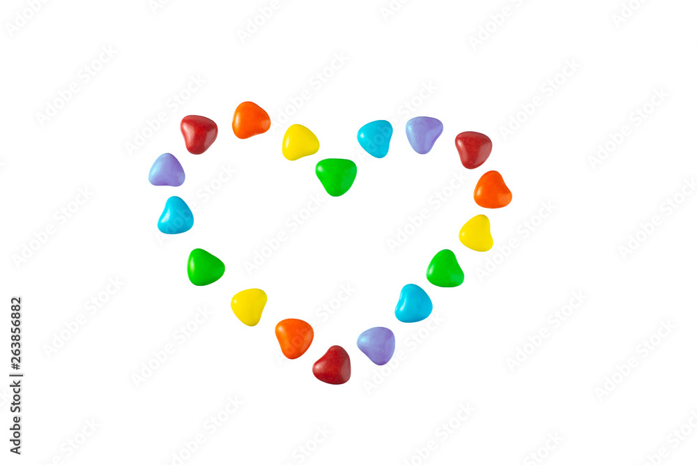 LGBT sweet flag: rainbow colored heart shaped caramels