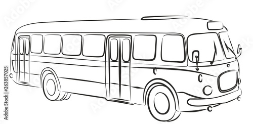 The Sketch of the big passenger old bus.