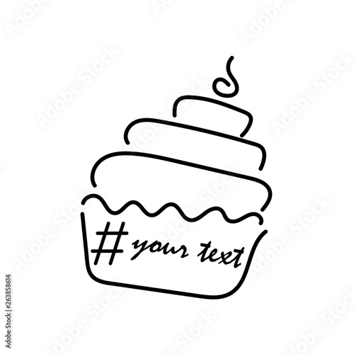 Cupcake, cake. Hashtag Sign. Template poster or t-shirt with a drawing of a hand. Vector.