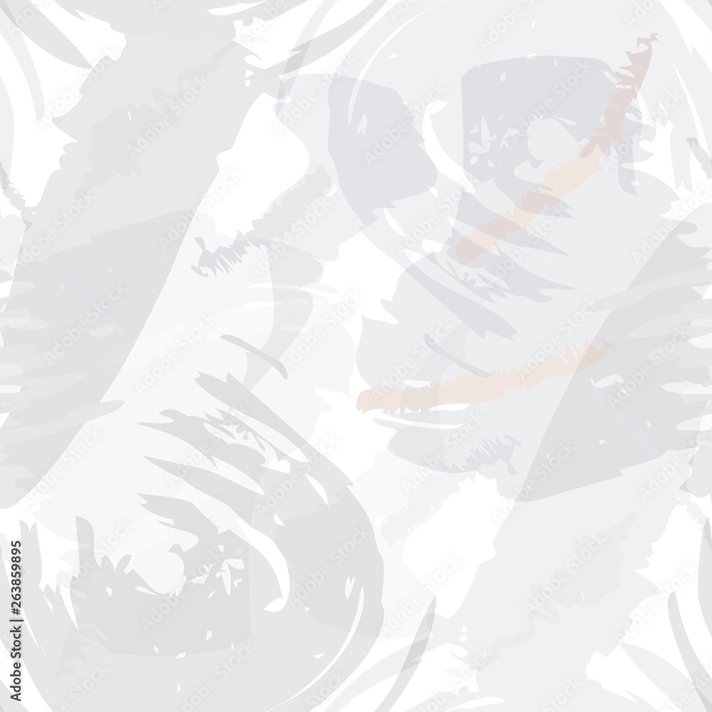 Fototapeta premium Abstract brush storkes, splatters and crayon marks background. Vector seamless creative pattern with hand painted shapes in neutral light colors.