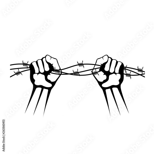 hands holding barbed wire