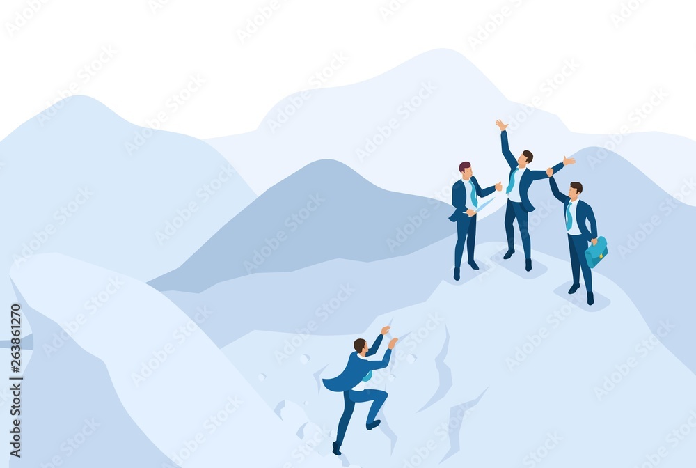 Isometric Goal Achievement Concept with Your Team Isometric Goal Achievement Concept with Your Team