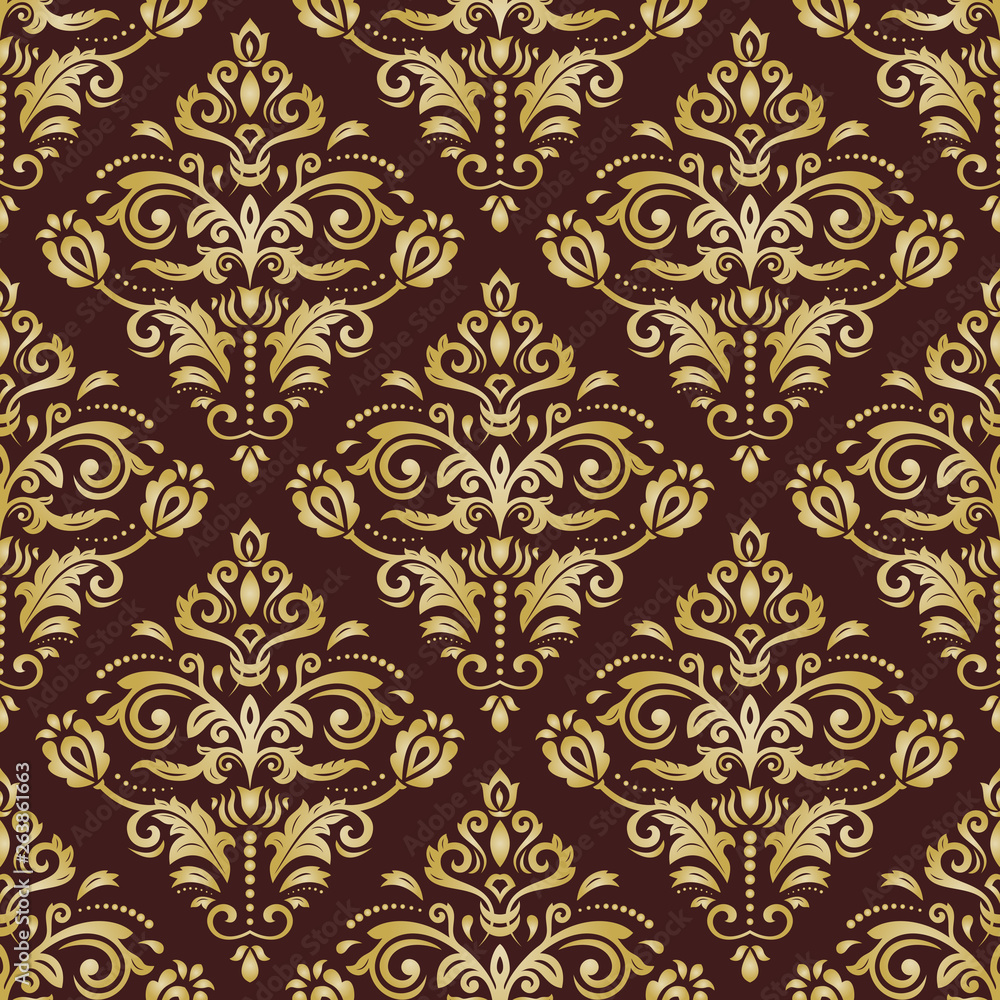 Fototapeta premium Classic seamless pattern. Damask orient golden ornament. Classic vintage background