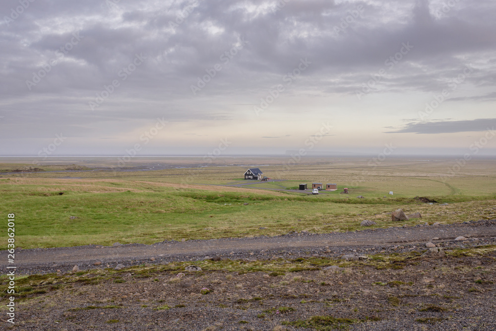 Single wooden house near Hof town in southeastern part of Iceland