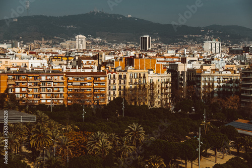 view of Barcelona city from port side. Catalonia, Spain