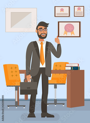Businessman in Office Flat Vector Illustration