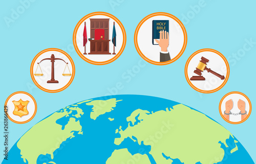 Judicial System Symbols Flat Vector Illustration