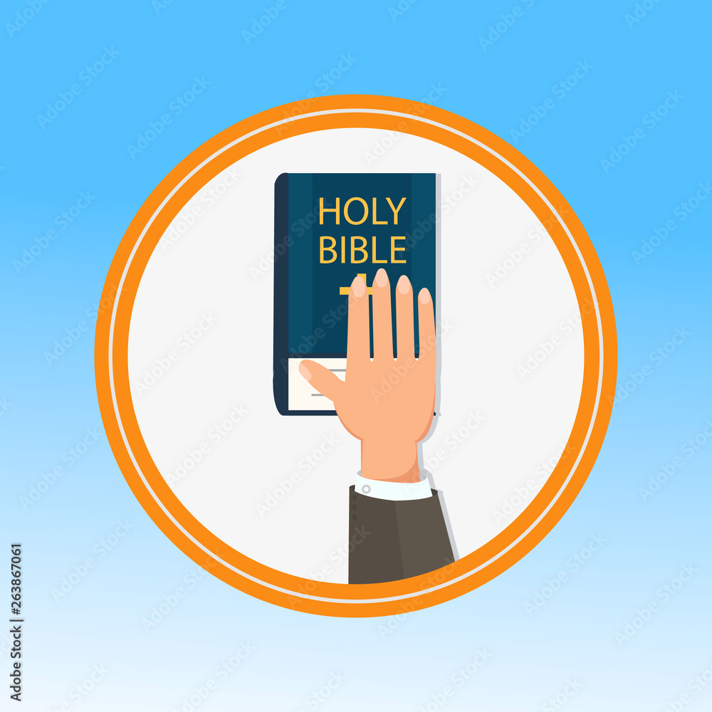 Hand, Palm on Holy Bible Flat Vector Illustration Hand, Palm on Holy Bible Flat Vector Illustration