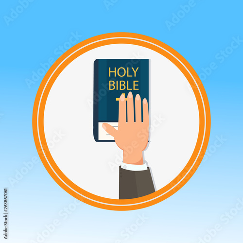 Hand, Palm on Holy Bible Flat Vector Illustration