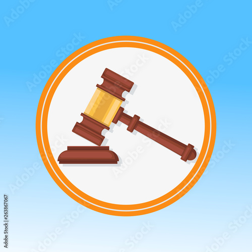 Courtroom Gavel Closeup Flat Vector Illustration