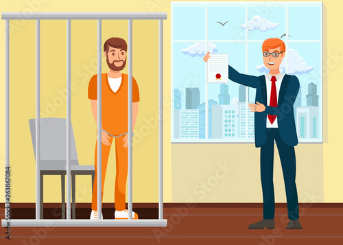 Lawyer and Prisoner in Court Flat Illustration