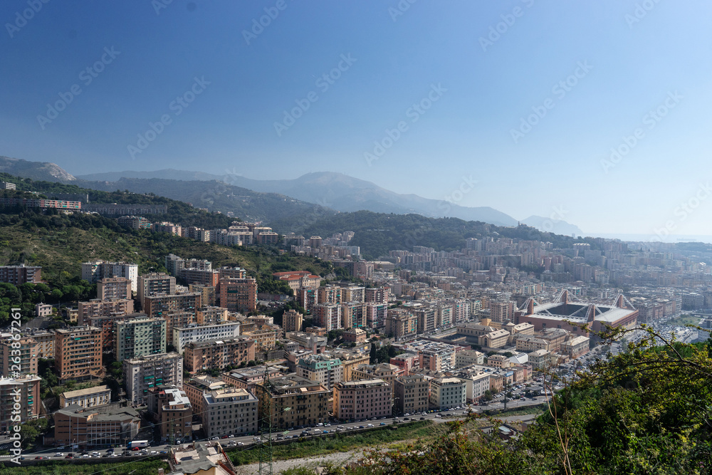 Genoa Cityscape with mountains on background. Italy Genoa Cityscape with mountains on background. Italy