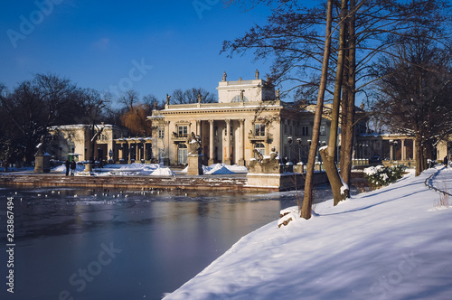 Palace on the Water in Royal Baths Park or Lazienki Park, largest public park in Warsaw, capital of Poland