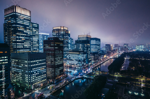 Night view on Marunouchi commercial dsitrict in Tokyo, Japan
