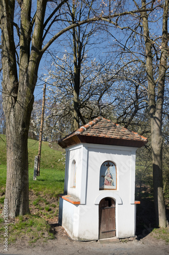 Chapel. Old tiny sacral building. Folk architecture. South Moravia, Czech Republic.