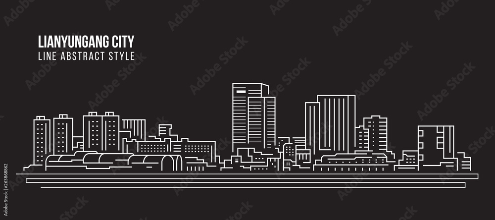 Fototapeta Cityscape Building Line art Vector Illustration design - Lianyungang city