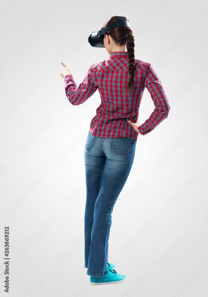 Lady using virtual reality glasses Lady using virtual reality glasses