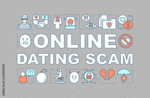 Online dating scam word concepts banner