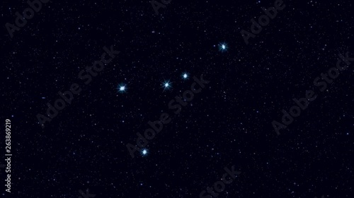 Cancer (The Crab) constellation, gradually zooming rotating image with stars and outlines, 4K educational video 