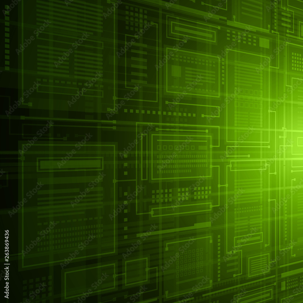 Abstract database technology green connections inspace vector background.