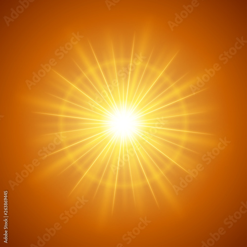 Abstract blue lens flare light burst or sun with rays vector design element.