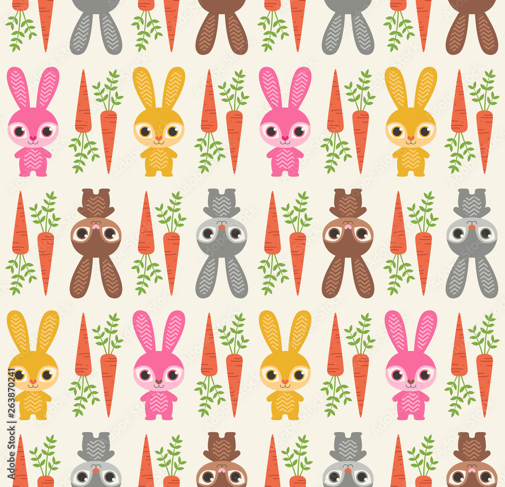 Cute cartoon bunnies with carrot, funny rabbit characters, Happy cartoon vector Illustrations