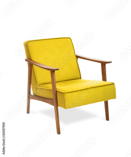 Yellow Modern armchair on white background, included clipping path