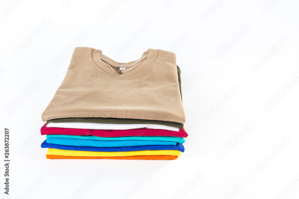 Stack or Pile of Multicolor (red, blue, Yellow, light blue, orange and brown) T-shirt