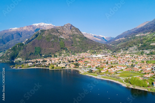 Lago di Como (IT) - Vista aerea panoramica di Dongo e paesi limitrofi