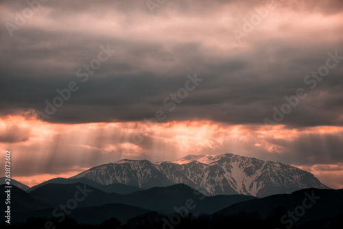 Austrian winter mountain schneeberg during the sunset