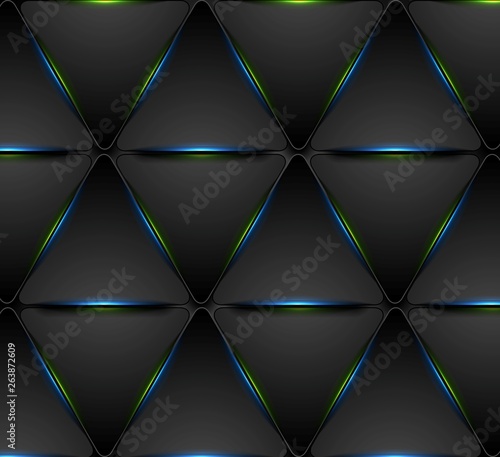 Blue green glowing triangles tech pattern design