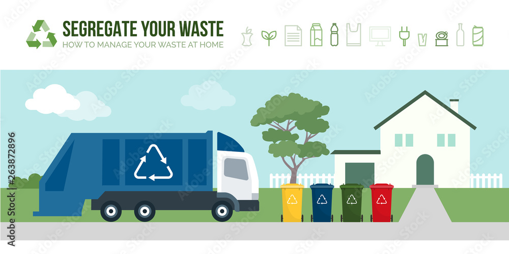 Waste truck collecting garbage bins Waste truck collecting garbage bins